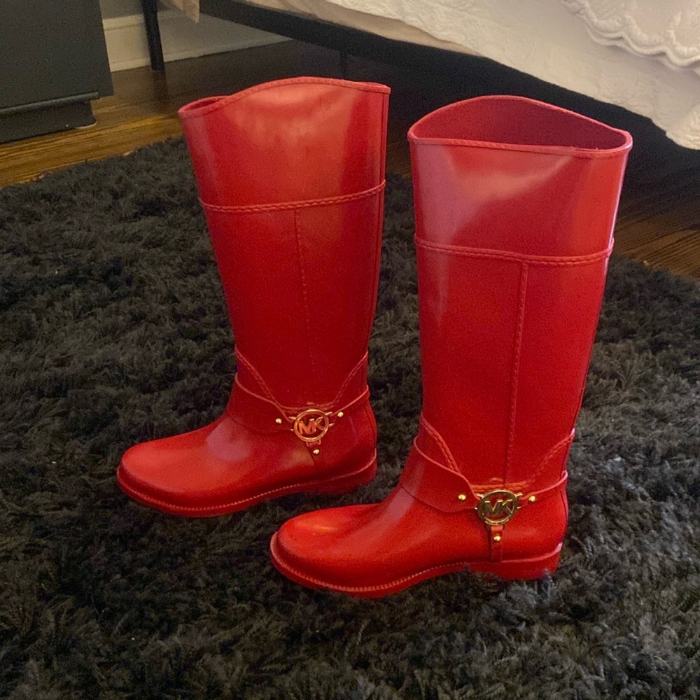 Michael Kors red rain boots size 8